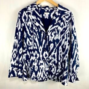 Chico's Ikat Abstract Print Cotton Stretch Button Up Down‎ Blazer Jacket Size 2